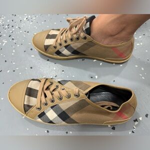 Burberry Beige and Black Plaid Sneakers